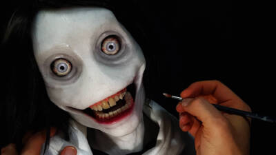 Jeff the Killer – life-size platinum silicone bust by Nicholas Brown