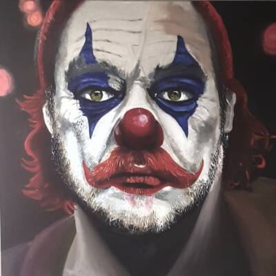 Self portrait as the clown by Russell Sanderson
