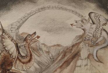 Scene from the Mabinogion ‘The English and Welsh Dragon before combat.